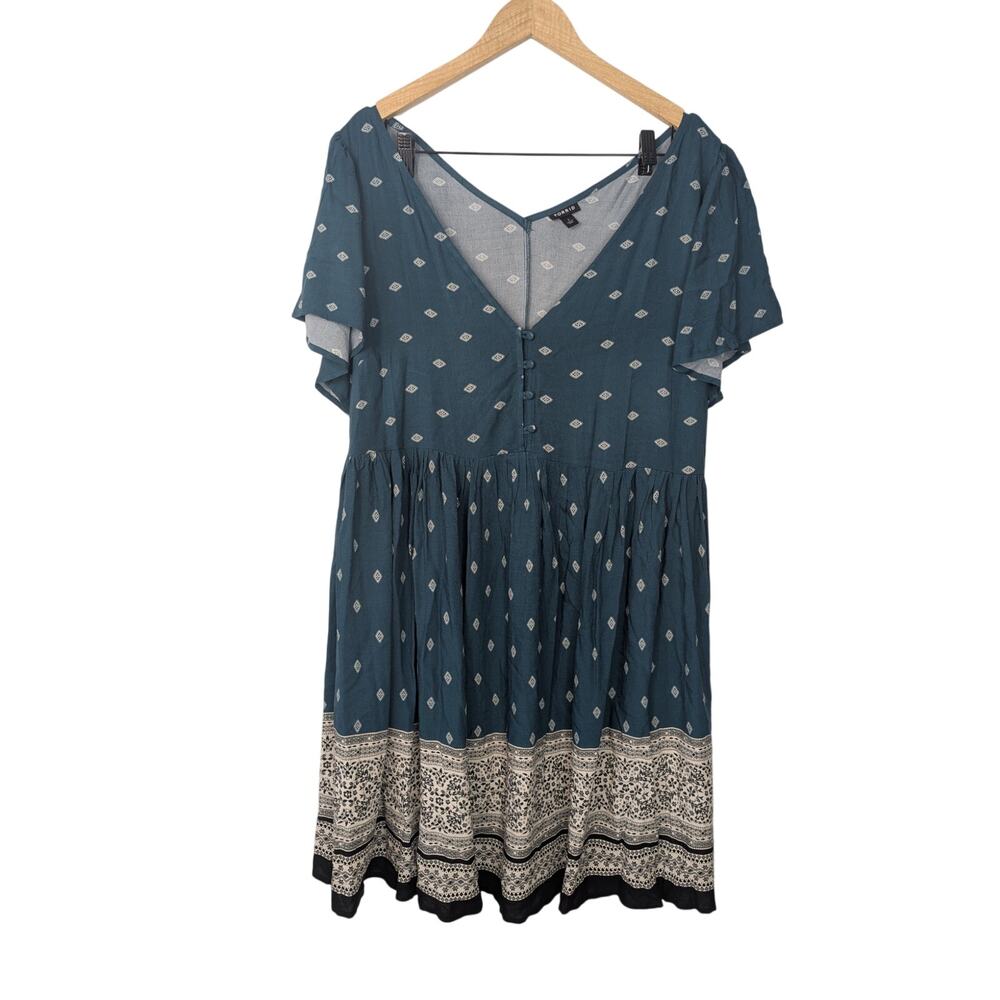 Torrid Printed Challis Short Sleeve V-neck Tiered Skater Mini Dress